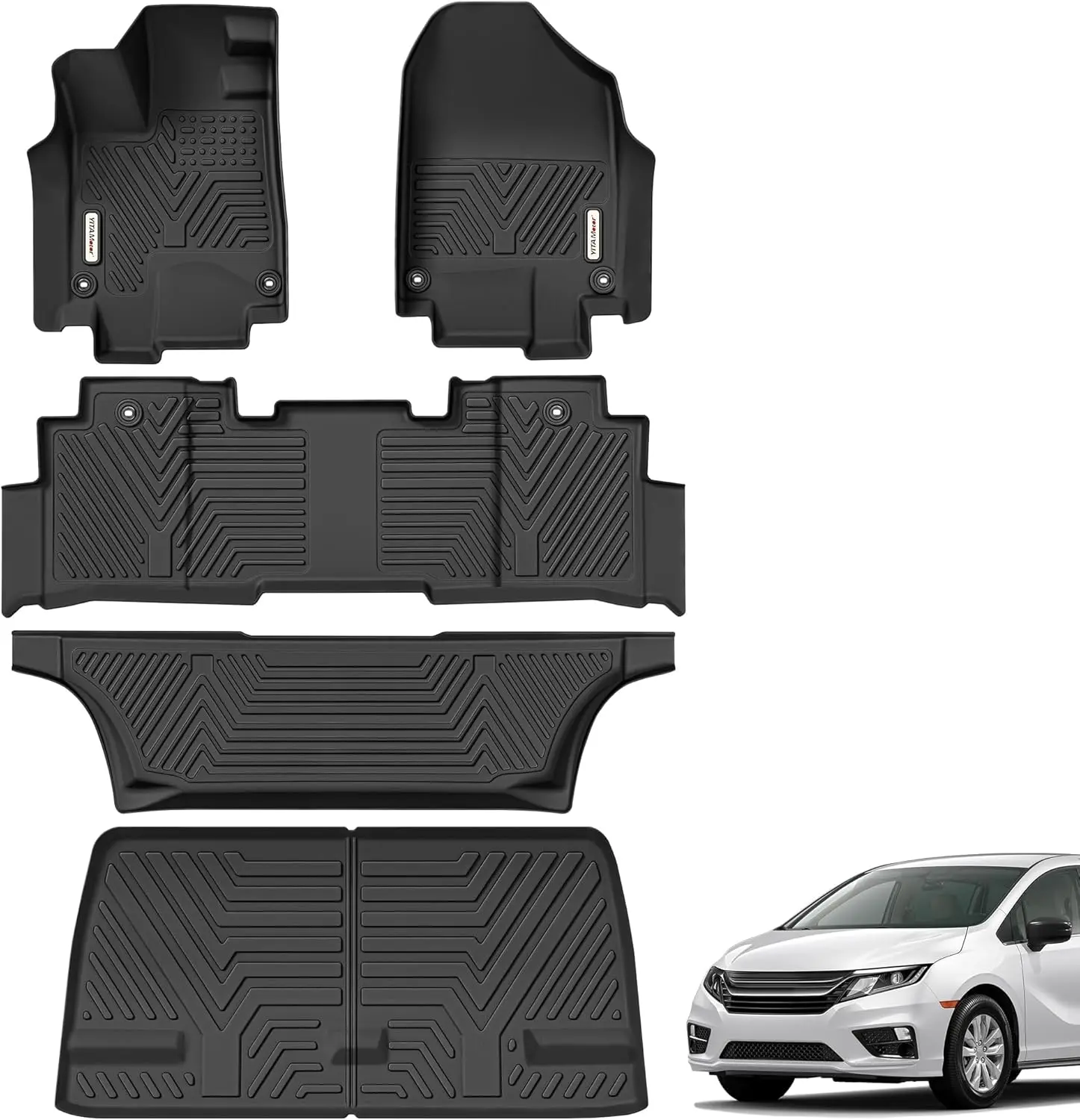 YINTATECH Floor Liner and Cargo Mats for Honda Odyssey 2018-2025 Mini Passenger Van, TPE-LITE All Weather Protection Floor Liners,1st 2nd and 3rd Rows Car Mats and Trunk Liner,Full Set Car Mats, Black