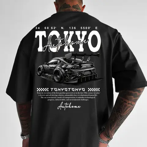 Men's Car & Letter Print Round Neck Fitted T-Shirt, Graphic T Shirts, Knit, Streetwear, Street Style Short Sleeve Tee, Casual Summer Top, Daily Wear, All Seasons, Menswear
