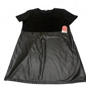 Arula Women's Size 1X Short Sleeve Casual Dress Faux Leather Skirt USA