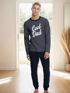 Men's Simple Round Neck Long Sleeve Pajama Set, Comfortable Skin-Friendly Plaid Pants Sleepwear, Loungewear, Casual Home Wear for Men