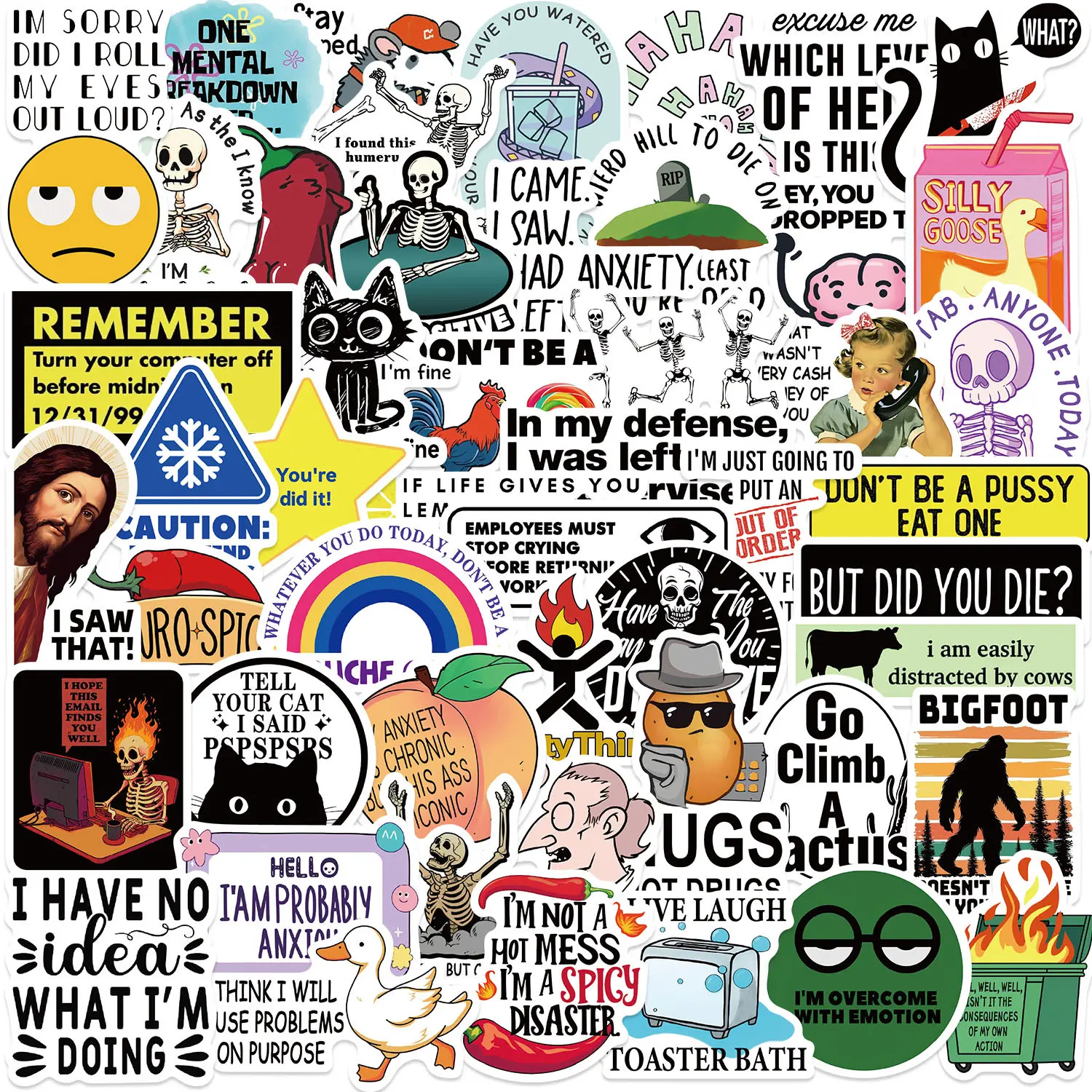 50 Sticker Sheets of The Snarky MEME Cartoon Doodle Series, Suitable for Scrapbooks, Diaries, Laptops, Water Bottles, Cars, and Other Faith-based Designs—gifts with Positive Messages, Graphic Decal, Sticker Decals