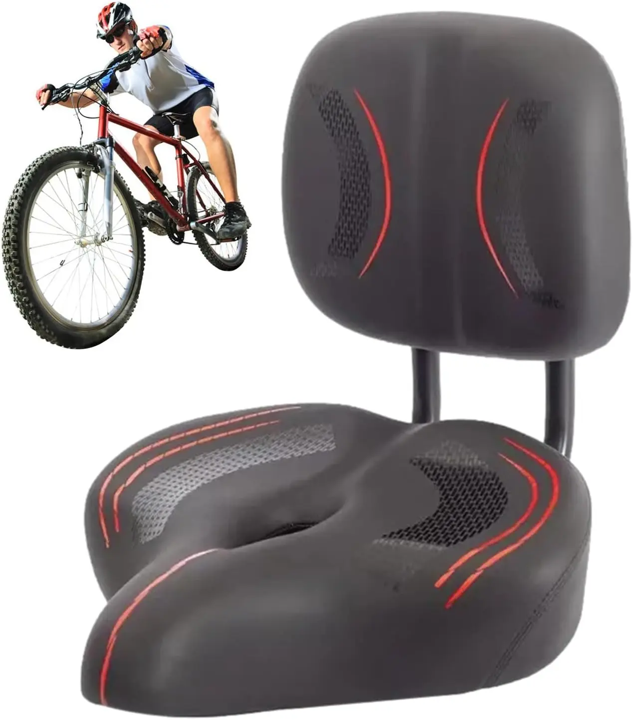 Backrest Saddle Bike Seat Extra Wide Backrest Saddle Memory Foam | Oversized Comfort Bike Seat Shock Absorbing, Indoor Outdoor Cycling, Road Bicycle, Exercise Bicycle, Electric Cycling