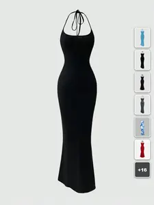 FLASH Halter mermaid maxi dress fitted black elegant going out date night