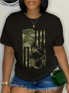100% Cotton German Shepherd Dog - Dog Lover Shepherd USA Flag 4th July T-Shirt