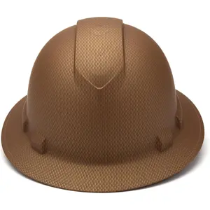 Full Brim Hard Hat 4 Point Ratchet Suspension Adjustable Fit High Density Polyethylene Construction Safety Helmet for Workers with Replaceable Brow Pad