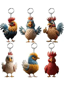 6pcs Multifunctional Student Keychain, Cute Rooster Pendant Keyring, Chicken Key Chain Decoration, Backpack Style Random, Keychain For Bags