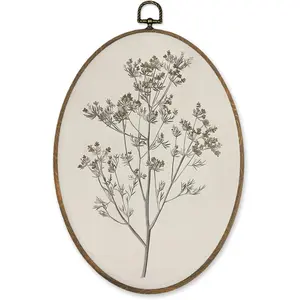 LKETW Vintage Floral Oval Wall Art Decor, Cottagecore Botanical Oval Canvas Hanging Decor, Rustic Neutral Farmhouse Flower Wall Decorations for Home Bedroom Living Room, 8.6x11.4 Inch