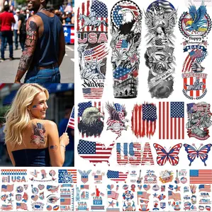 Independence Day Temporary Tattoos,Fourth of July USA Flag Sleeve Tattoo,Red White and Blue Party Supplies, 4th of July Fun Tattoos, Memorial Day, Labor Day Decorations Patriotic Tattoos