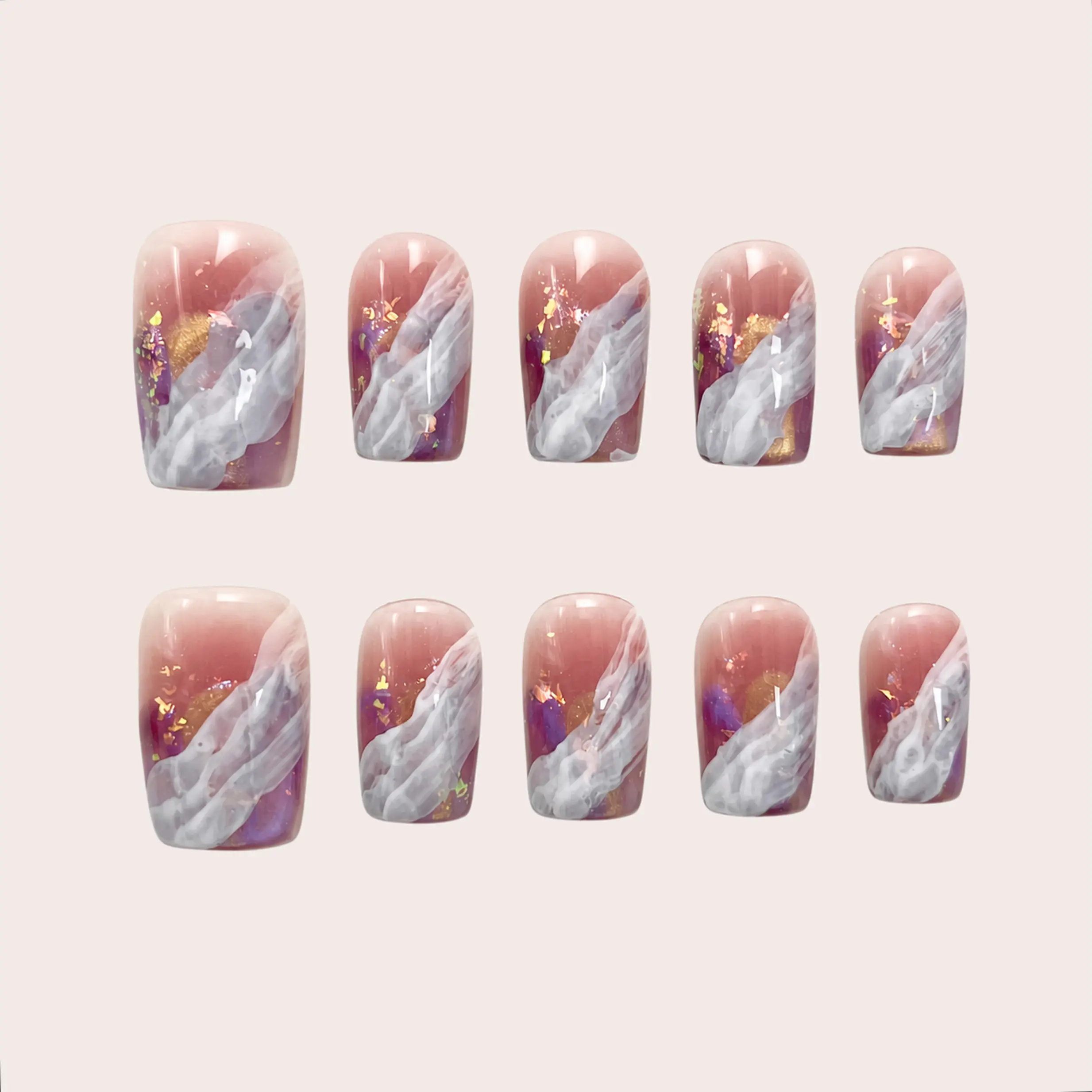 Moonovate | TIDAL GLOW 10pcs Handmade Press On Nails Short Square  Reusable 3D Gel Fake Nails