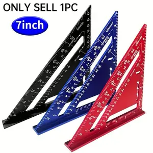 7-inch aluminum alloy protractor, Measuring Ruler Tool - 90° and 45° angles, durable and scratch-resistant - for carpentry, industrial, and scientific measurements (red, blue, black)