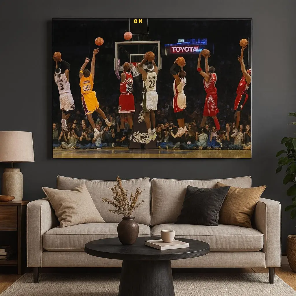 Basketball Legends Glass Wallart, NBA Style Sports Wall Decor Tempered Artwork