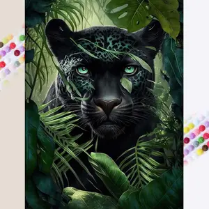 5D Diamond Painting Kit Full Round Drill, Black Bear, Tropical Plants, Natural Scenery DIY Mosaic Wall Art, Beginner Craft Set (with Tools), Home Wall Decor Gift, Diamond Art Kit