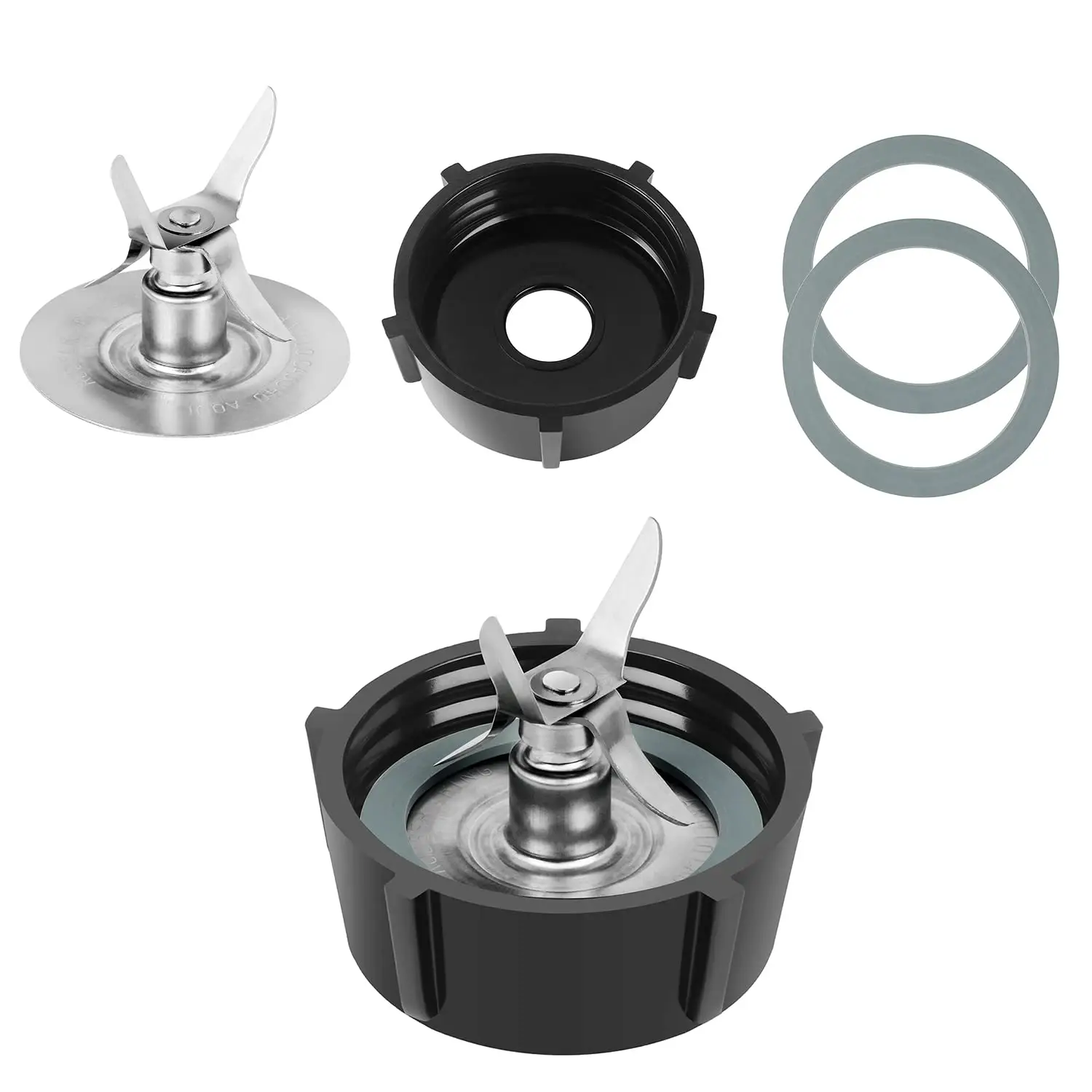 Blender Blades with 4902 Blender Jar Bottom & 4 Point Fusion Blade 4980 & 2 Pcs O Ring Rubber Seal Gasket for Oster Osterizer, Replacement Parts for O