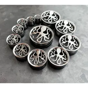 PAIR of Unique Octopus Surgical Steel Single Flare Tunnels/Plugs with O-Rings - Gauges 0g (8mm) thru - 1&3/16" (30mm)