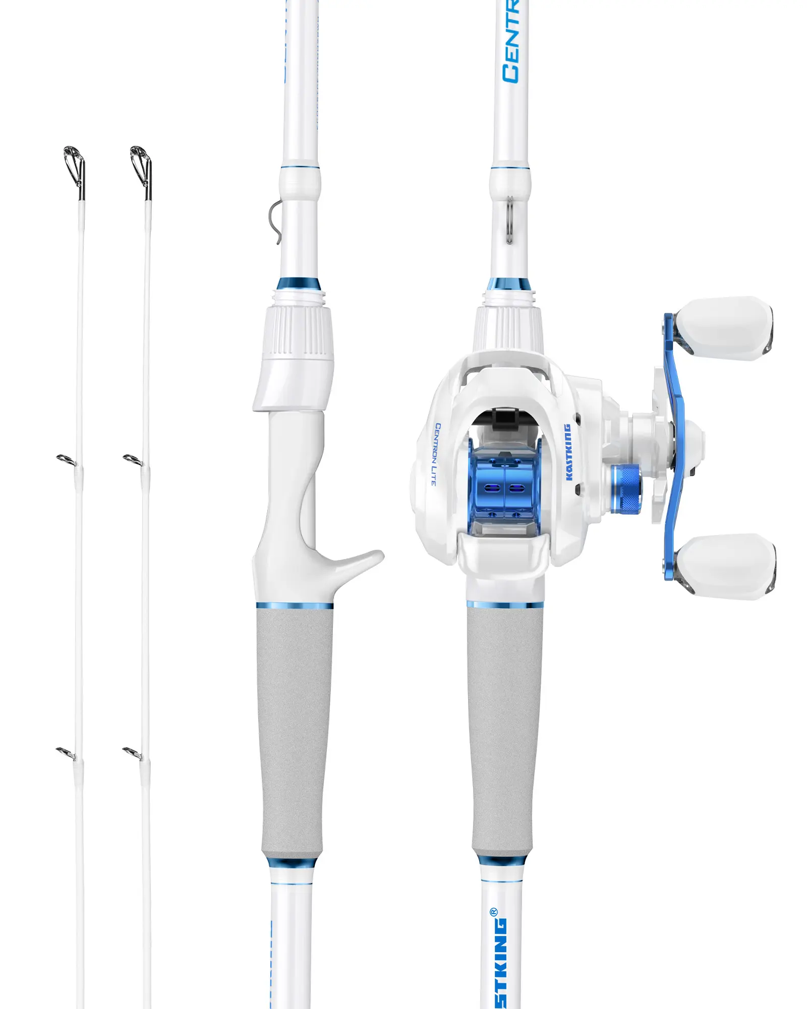 KastKing Centron Lite Casting Rod & ReelCombo,or Sharky IIl combo, IM6 Graphite 2-Piece White,Stainless Steel Guides, EVA Handle, Sensitive Fishing Combo