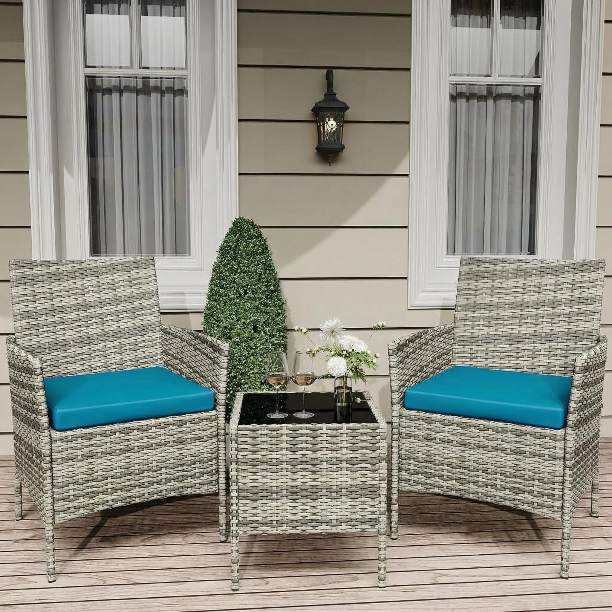Gaomon 3-Piece Rattan Patio Furniture Set - 2 Chairs & Coffee Table, Modern Bistro Seating for Garden, Backyard, Porch, Balcony Furniture Sets, Patio Furniture Sets
