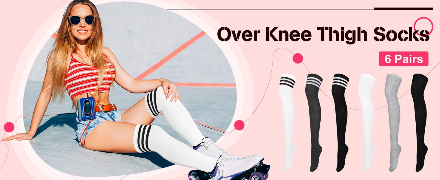 6 Pairs Over Knee Thigh Socks Knee-High Warm Stocking Women Boot Sock Leg Warmer High Socks for Daily Wear, Cosplay