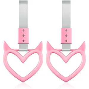 2 Pieces Heart Handle Keychains Car Accessory Heart Hand Strap Drift Charm for Car Interior Exterior Decoration(Pink,Devil Style)