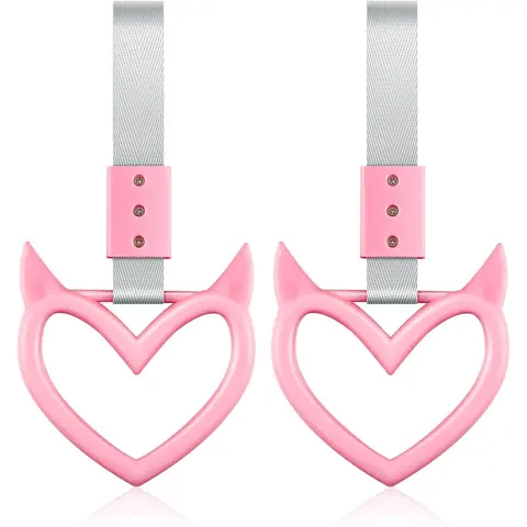 2 Pieces Heart Handle Keychains Car Accessory Heart Hand Strap Drift Charm for Car Interior Exterior Decoration(Pink,Devil Style)