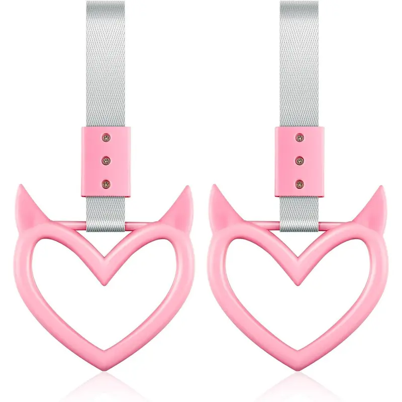 2 Pieces Heart Handle Keychains Car Accessory Heart Hand Strap Drift Charm for Car Interior Exterior Decoration(Pink,Devil Style)