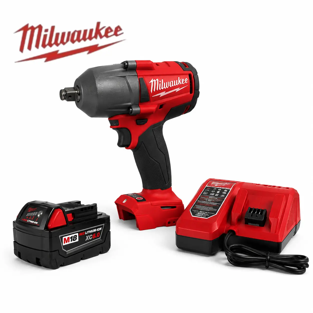 Milwaukee M18 Brushless Motor Cordless Impact Wrench - 1/2-inch Drive, 1/2" Bolt Ready, Heavy Duty Torque Power Tool, 900NM Rechargeable, Adjustable Speed Control, with Charger for Heavy Equipment Maintenance, Truck Tire Service