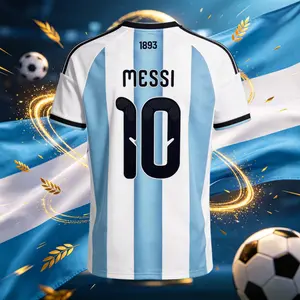 10# Messi 2026 Argentina Home Short Sleeve Soccer Jersey Blue and White