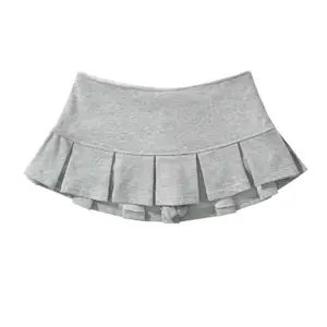 New styleMooyufon Fabric Y2K Mini Skirt Low Waist Wide Pleat Light Grey Sexy Vintage A-line Pleated Skirt Casual Skort Summer