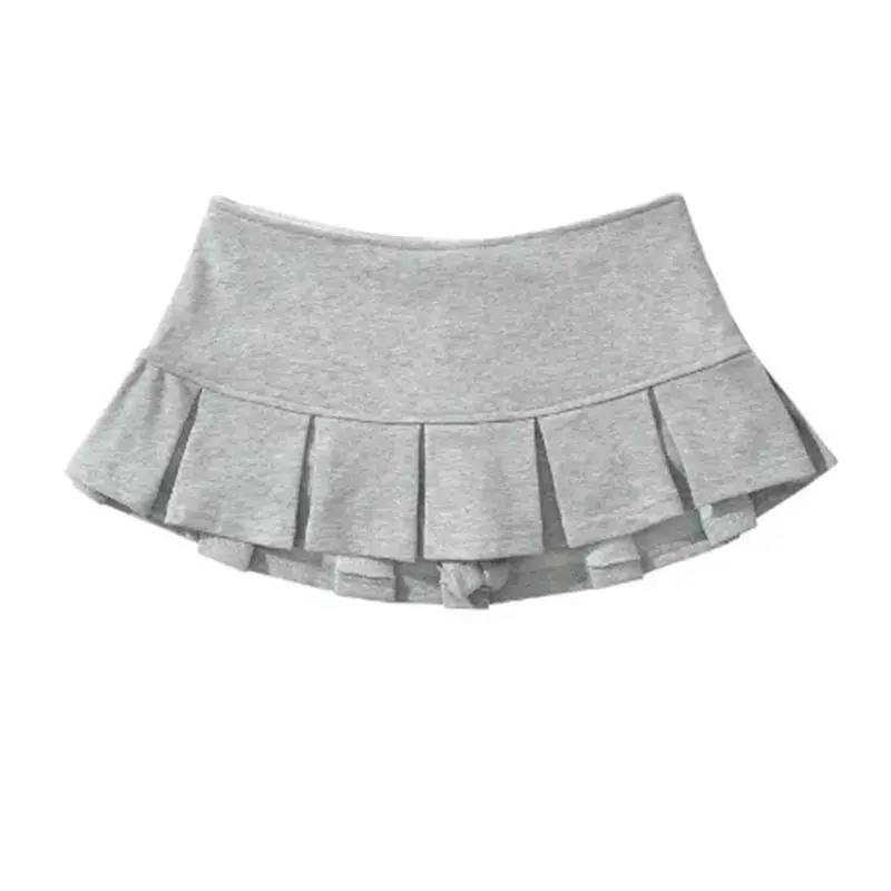 New styleMooyufon Fabric Y2K Mini Skirt Low Waist Wide Pleat Light Grey Sexy Vintage A-line Pleated Skirt Casual Skort Summer