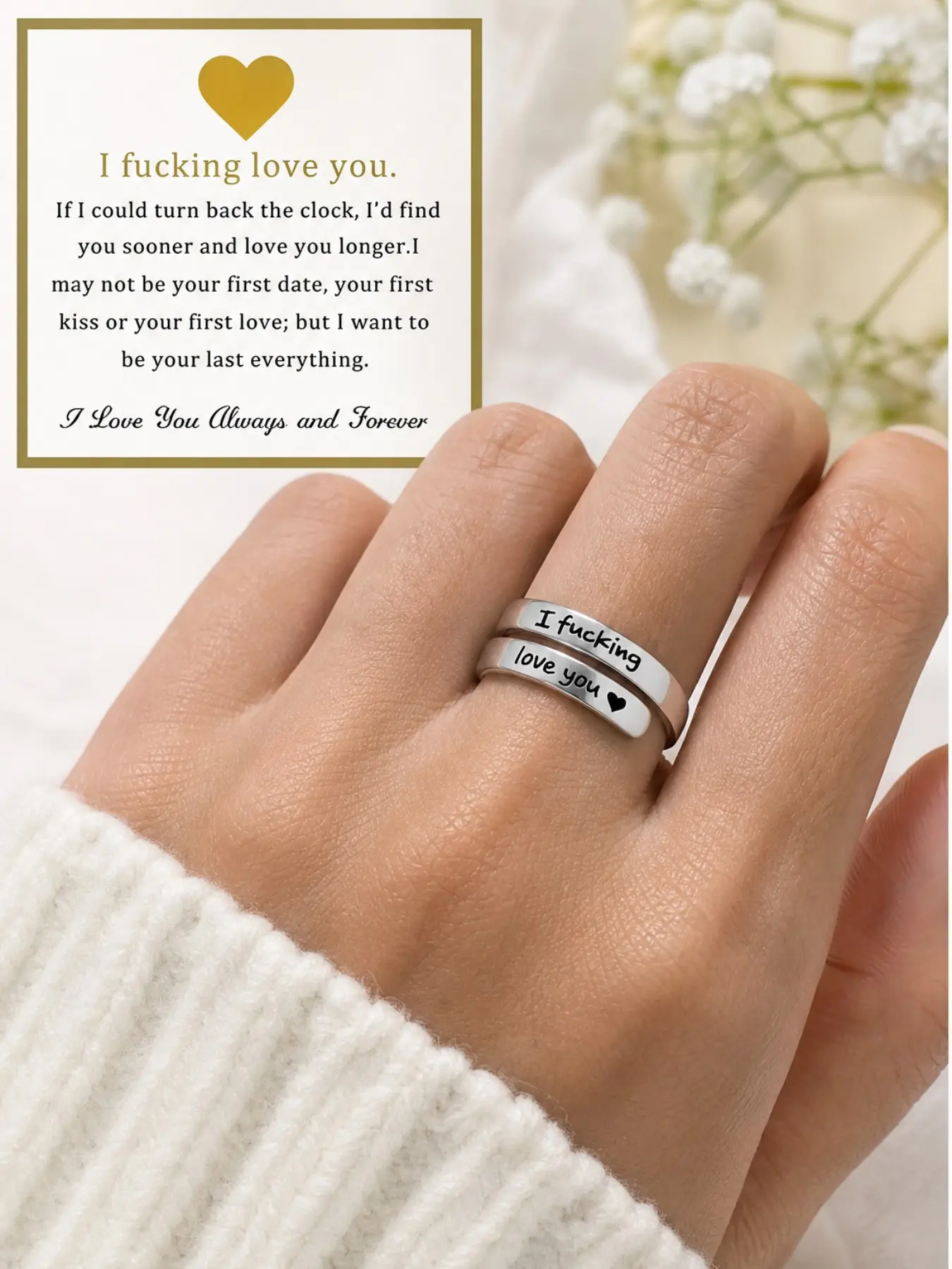 I Fvcking Love You Ring Fashion Promise Ring Adjustable Rings Jewelry Rings Tarnish-Free Hypoallergenic One Size Fits All Daily Reminder Gift for Significant Others