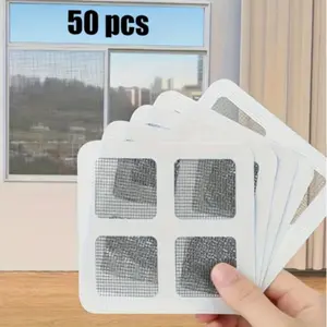 50pcs Bathroom Screen Mesh, One-Use Drain Patch, Anti-Clog Insect Proof Hair Filter, Window Screen Adhesive Repair Kit, Self-Stick Cuttable