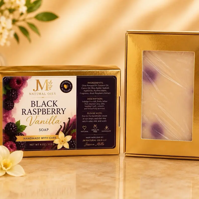 Black Raspberry & Vanilla Scented Bar Soap, Natural Hand & Body Cleansing Soap for Daily Use