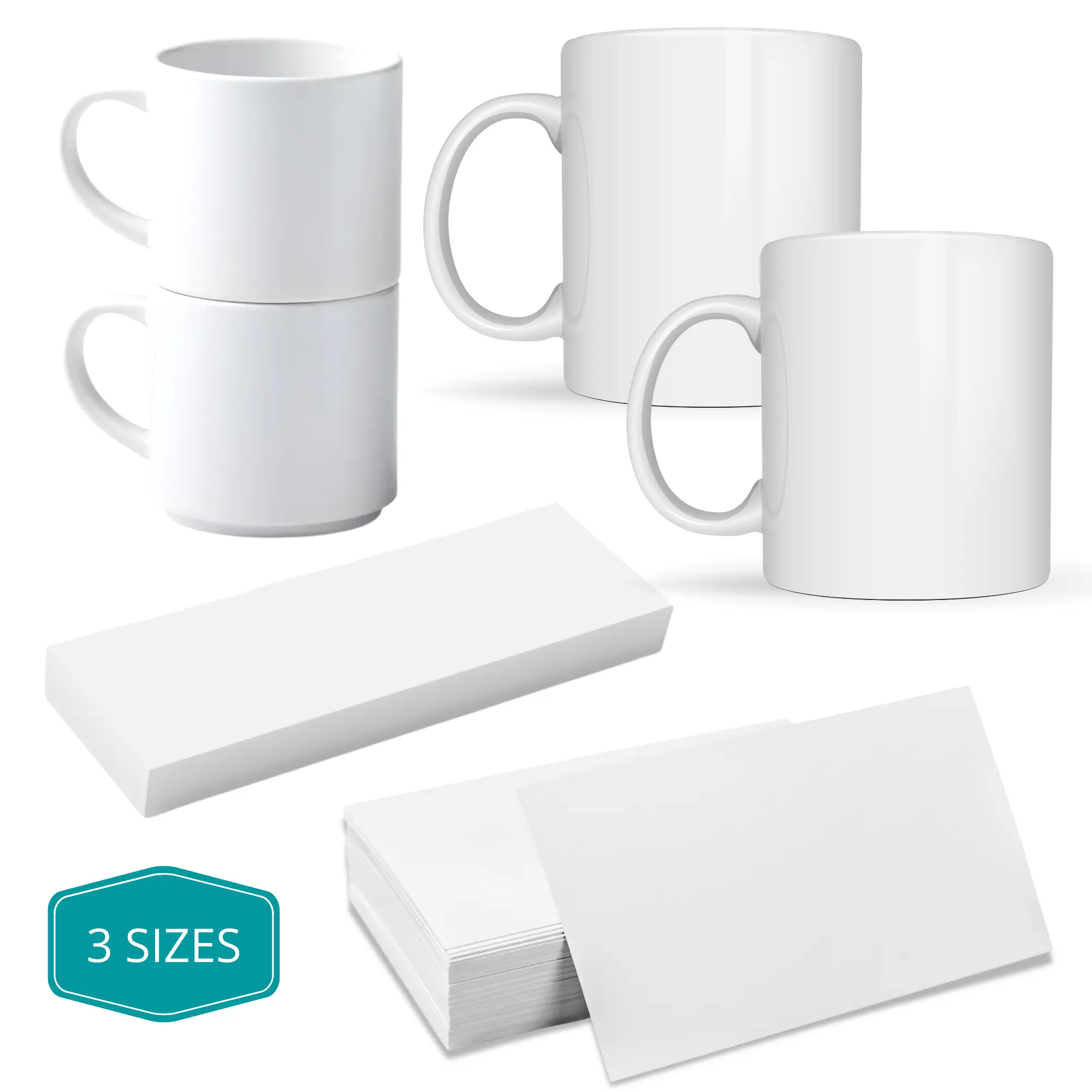 Precut Butcher Paper Sheets for Sublimation Mugs (3 Size Pack, fit 10oz, 11/12 oz Mugs & 15 oz Mugs perfectly), White, Uncoated
