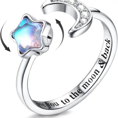 Fidget Ring for Women Kids Girls, Adjustable Anxiety Ring, Sunflower Opal Moonstone, Street Style, Daily Wear, Fashion Ring Jewelry, Copper Material