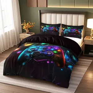3-Piece Digital Printed Game Console Set, Includes 1 Duvet Cover & 2 Pillowcases, Soft Breathable Polyester Fabric, Bedroom Bedding Set