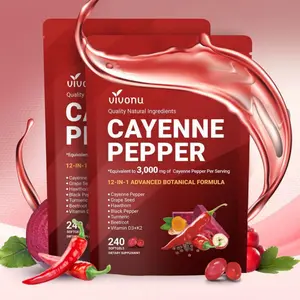Cayenne Pepper Softgels Supplement, Heart and Blood Vessel Health，Supports Leg Vein, with Vitamin E D3+K2 and Extracts of Grape Seed, Hawthorn, Beetroot, Berberine and Other
