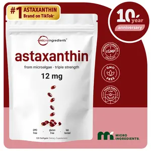 Micro Ingredients Astaxanthin 12mg, 120 softgels, tanning pills, Strength Carotenoids Skin Supplement w. 100% Natural Astaxanthin from MicroAlgae