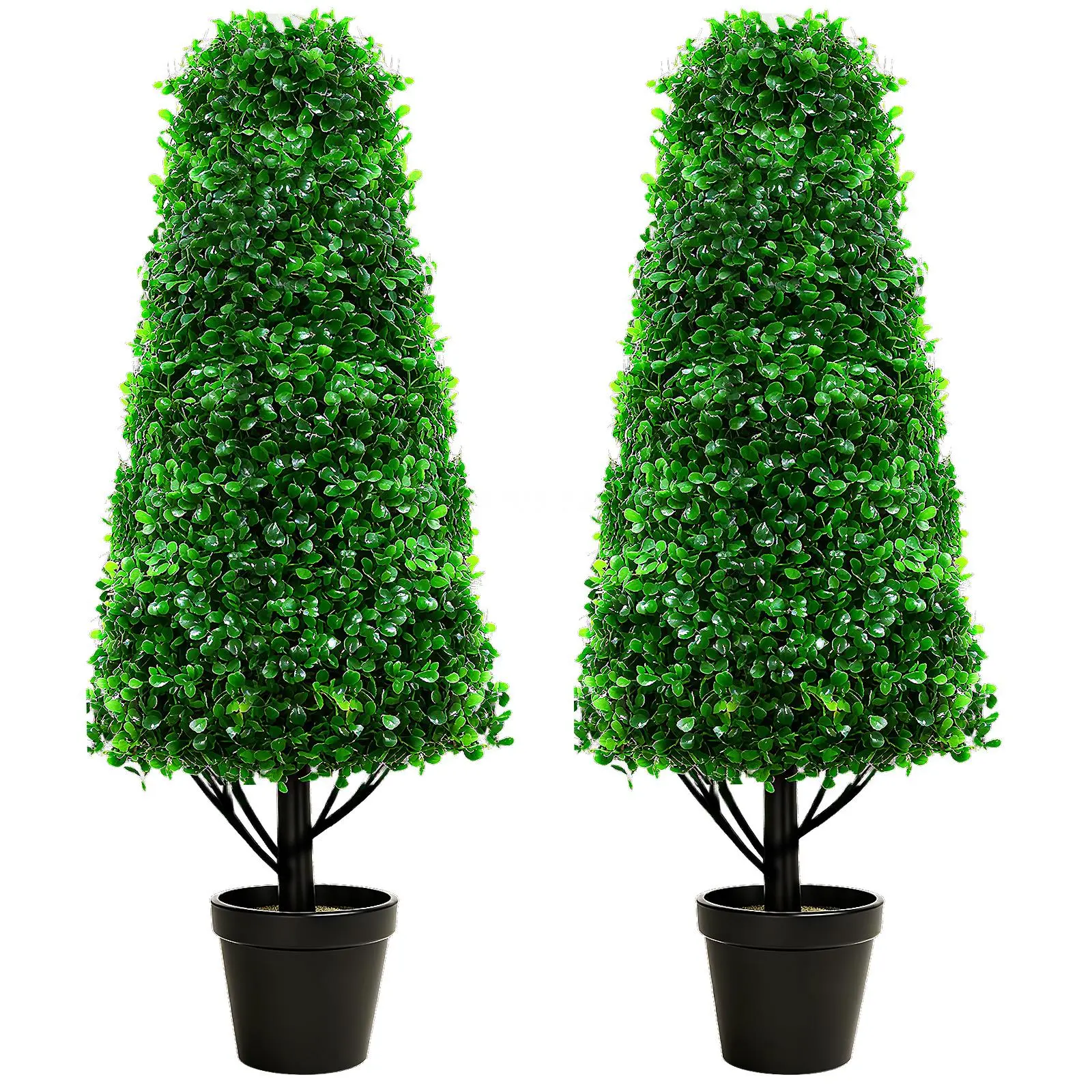 Boxwood Outdoor Topiary, Tall All Year Green Fake Plant Topiary Trees, Artificial Outdoor Porch Trees 49 IN, Set of 2 with Sturdy Pot for Indoor Outdoor Decor, Garden, Patio, Front Door Decoration