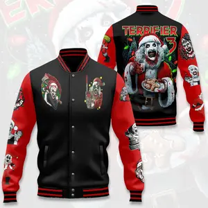 Terrifier Horror Varsity Jacket Movie Fans, Spooky Streetwear Coat, Oversized Baseball Jacket, Trendy Gift Idea
