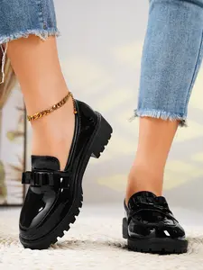 Women's College Style Loafers, PU Leather Bowknot Design, Comfortable Slip-On Shoes, Office Shoes, Flats, Spring New Fashion Commuter British Style