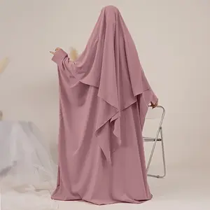 [Fashionable Muslim Prayer Set] 2pcs Solid Color Muslim Prayer Set |   Convenient Zipper Abaya with Simple Headscarf Hijabs - Essential Fashionable Outing Essentials