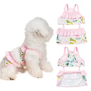 New Print Small Dog Poodle Puppy Pajamas Pet Swimwear Bikini Harness Vest Cat Clothes, Fabric Material, Suitable for Dogs & Cats