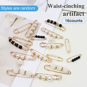 16 Counts Pearl Brooch Pins, Faux Pearl Clothing Dresses Decoration,  Suitable for Clothing Decoration Pant Waist Tightener Random Style