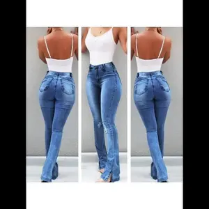 Spring new fashion elastic split flared high waist casual fashion jeans women's trousers Pants Denim