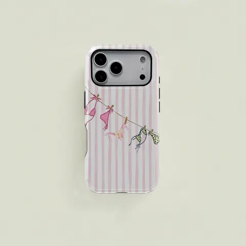 Personalized Stripe Bikini 2-In-1 Protective Smartphone Casing - 1 Pc Double-Layer Accessory for iPhone 17/16/15/14/13/12/11 Pro Max/14-17 Plus & Samsung Galaxy S25/S24/S23 Ultra, Couple Gift for Women’s Devices