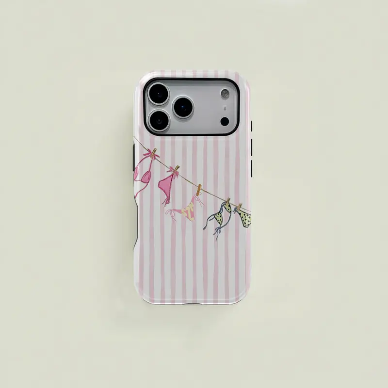 Personalized Stripe Bikini 2-In-1 Protective Smartphone Casing - 1 Pc Double-Layer Accessory for iPhone 17/16/15/14/13/12/11 Pro Max/14-17 Plus & Samsung Galaxy S25/S24/S23 Ultra, Couple Gift for Women’s Devices