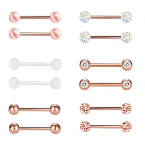 OIDEA Tongue Nipple Barbell Set 14G 316L Stainless Steel Cubic Zirconia Rhinestone Diamond Body Piercing Jewelry 12PCS Multi-Length