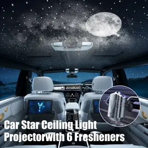Car Starrying Projector Light with Smart Air Freshener Diffuser Car Interior Decoration Ambient Light Auto On/Off USB Charging