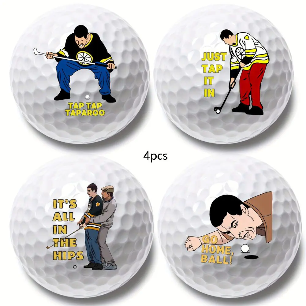 AINYROSE 4 Pcs Playful Cartoon Golf Balls - Golf Accessories with "Tap Tap Taparoo" Slogan, Personalized Practice & Gift Set for Enthusiasts