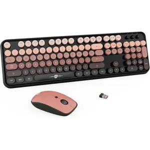 Keyboard  Combo,104 Round  Cute Colorful Keyboard with Retro Typewriter Style, Full Size Keyboard with Number Pad& with 3 DPI for PC  Laptop Computer Windows-Black