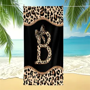 Y2K Leopard Letter B C D F G H K N P Print Beach Towel, High Absorbency, Reusable, Perfect for Summer Vacations, Stylish and Practical